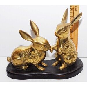 Vintage Brass Rabbits Made in Korea on Base Lacquer Coated Unusual